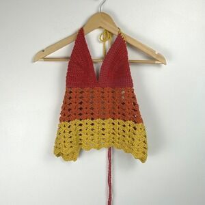 Handmade Womens Crochet Halter Top Sunset Ombre Festival‎ Beach Y2K Style